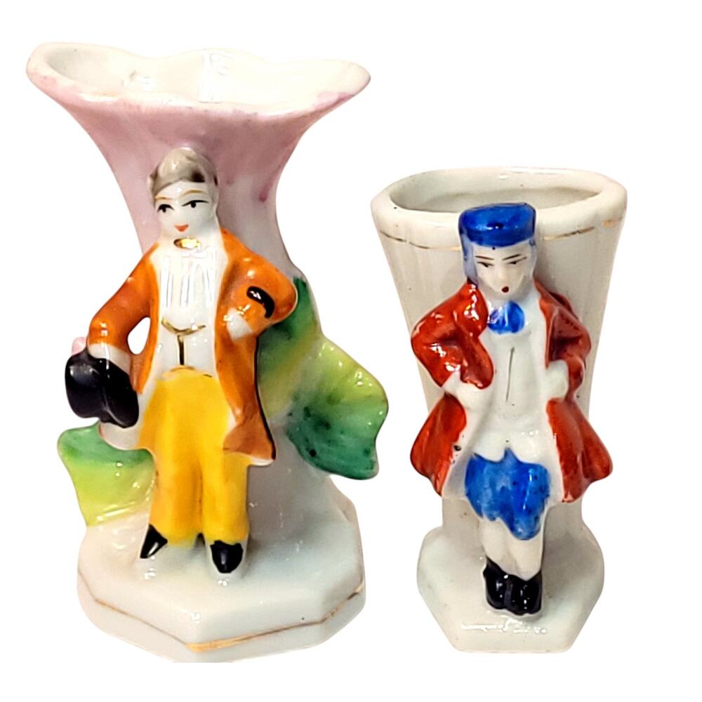 1940s Vintage Hand Painted Porcelain Dancing Vases Men Made in Occupied Japan
